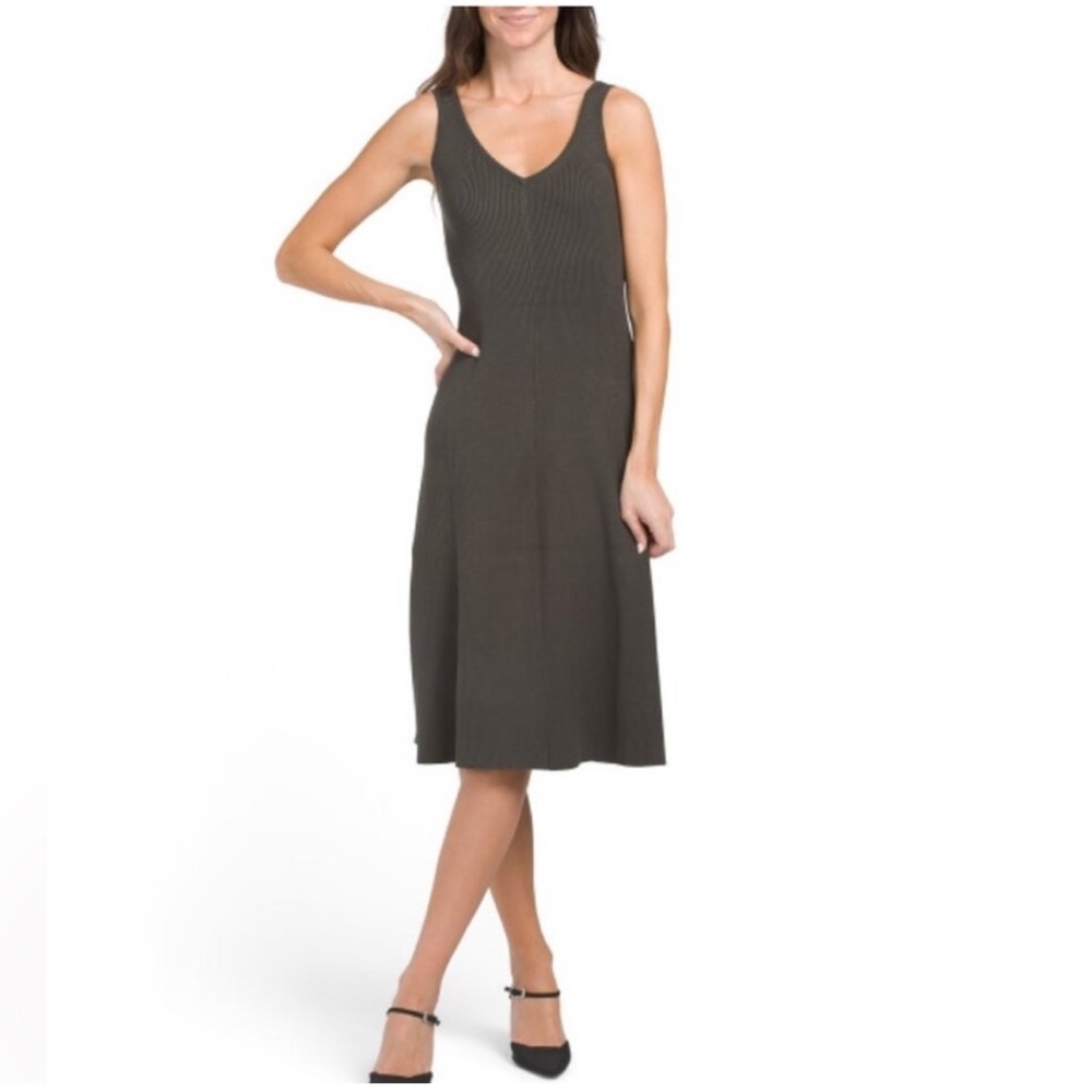 Elie Tahari Knit Fit and Flare Midi Dress in Loden NWT (D-1)